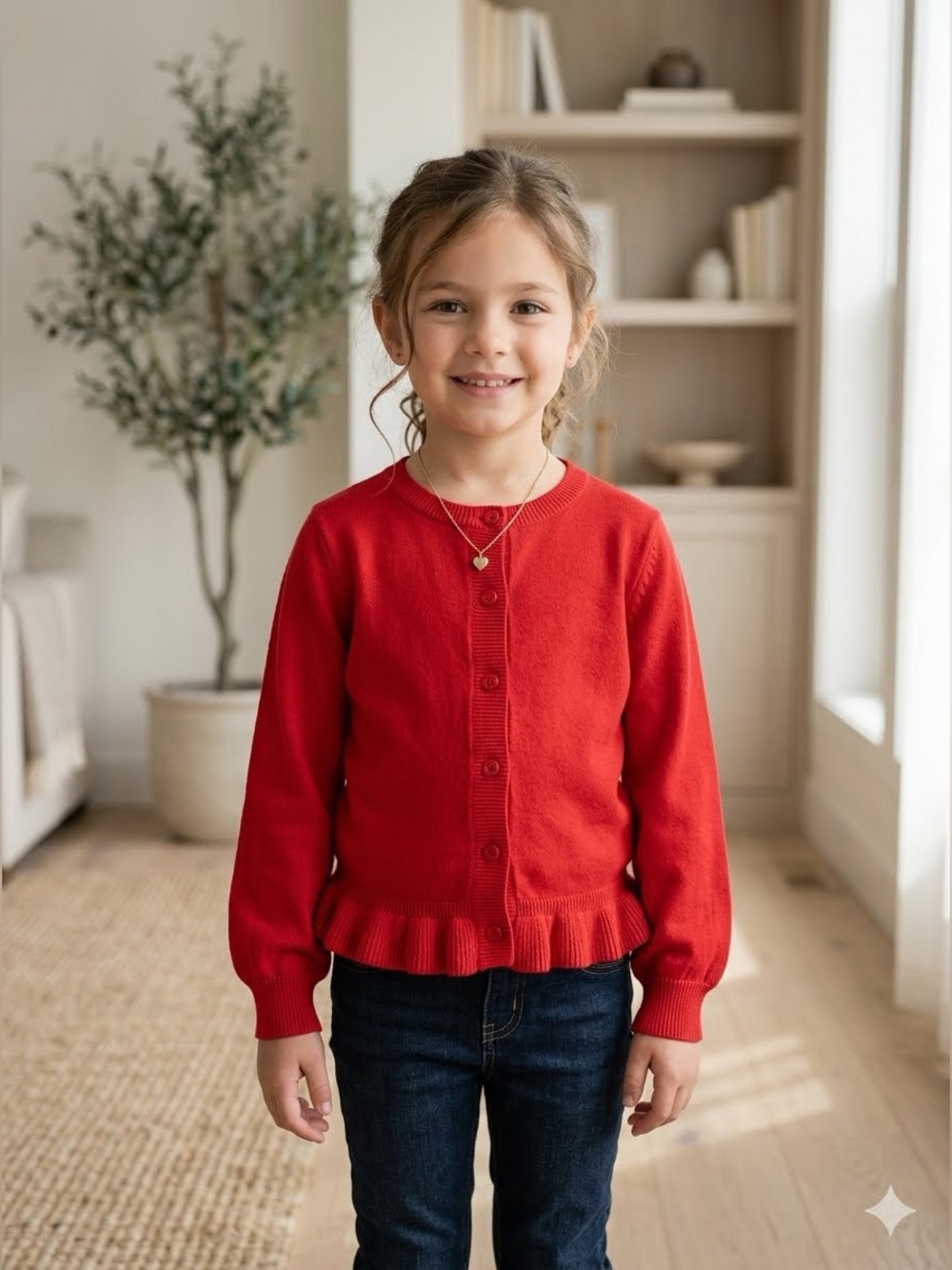 Flourish Girl Red Ruffle Hem Button Front Cardigan Girls Size 7/8 NWOT
